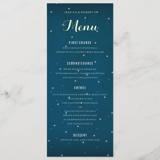 Starry Night Sky Wedding Dinner Menu Template (Front)