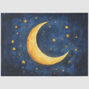 Starry Night Sky With Crescent Moon Decoupage Tissue Paper