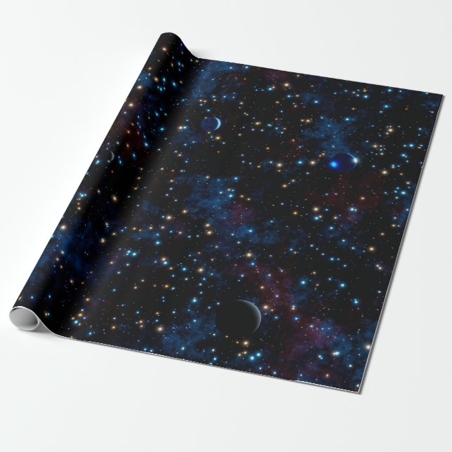 Starry night sky with planets wrapping paper (Unrolled)