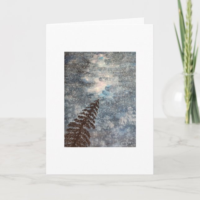 Starry Night Sky with Tree Peace Painting Art Card (Front)