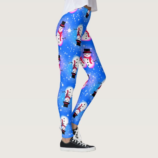 Starry Night Snowman Christmas Leggings (Right)