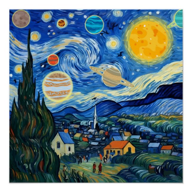 Starry Night Solar System Funny Art Parody Poster (Front)