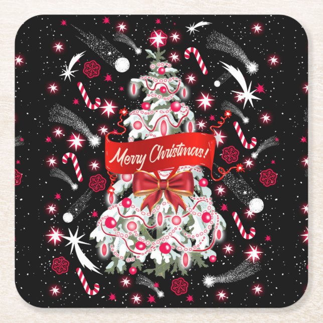 Starry Night Square Paper Coaster (Front)