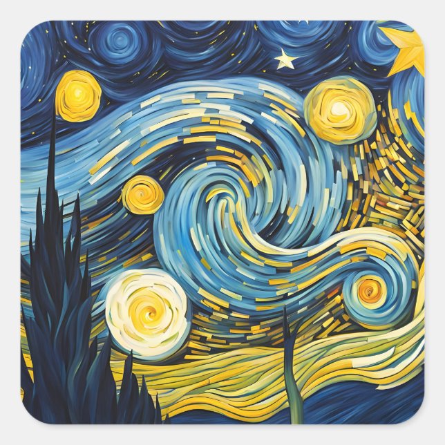 Starry Night Square Sticker (Front)