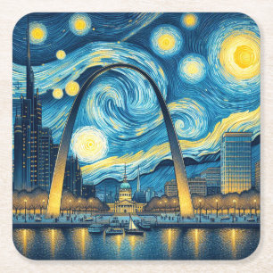 Starry Night St. Louis Missouri Square Paper Coaster