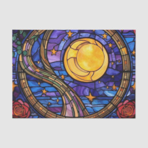 Starry Night Stained Glass Decoupage Paper - Moon