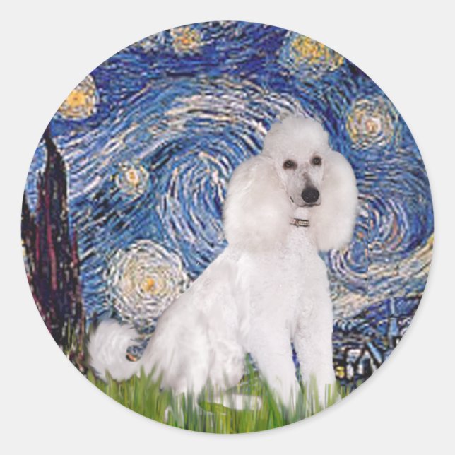 Starry Night - Standard White Poodle (C) Classic Round Sticker (Front)