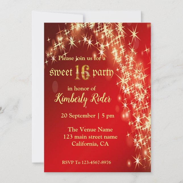 Starry  Night Star In Red Birthday Invitations (Front)