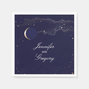 Starry Night Stars Navy and Gold Wedding Napkin