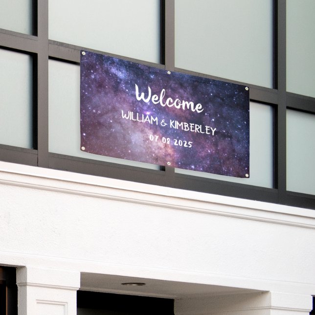 Starry Night Stars Sky Galaxy Wedding Banner (Outside Building)