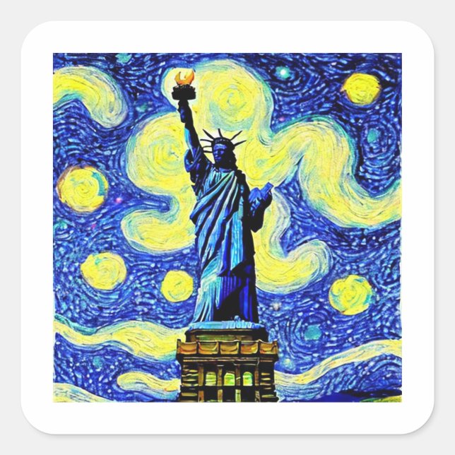Starry Night Statue Of Liberty New York Square Sticker (Front)