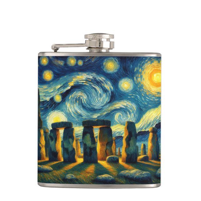 Starry Night Stonehenge Hip Flask (Front)
