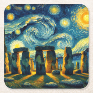 Starry Night Stonehenge Square Paper Coaster