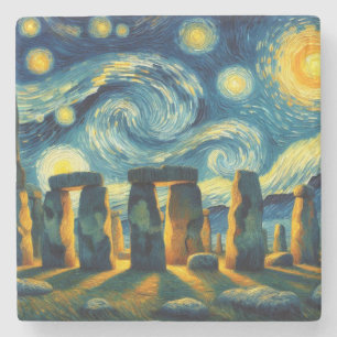 Starry Night Stonehenge Stone Coaster
