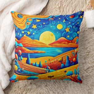 Starry Night Surrealism Cartoon Art Cushion