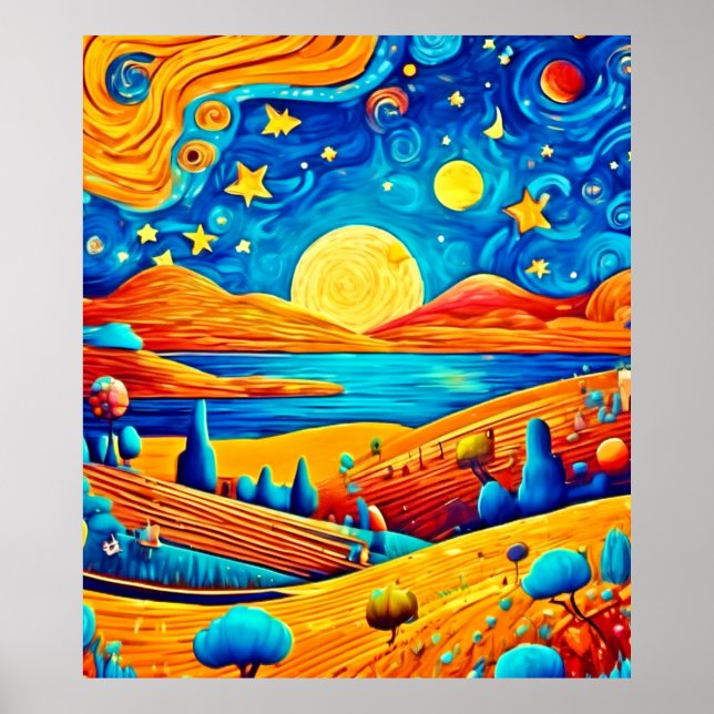 Starry Night Surrealism Cartoon Art Poster (Front)