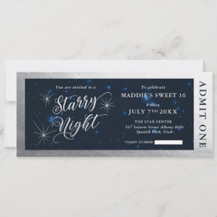 Starry Night Sweet Sixteen Ticket Invitation