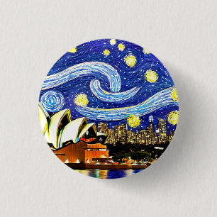 Starry Night Sydney Australia Opera House 3 Cm Round Badge