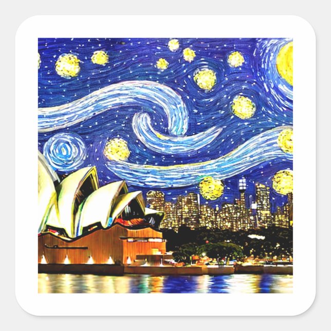 Starry Night Sydney Australia Opera House Square Sticker (Front)