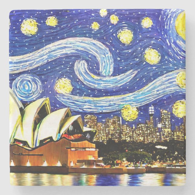 Starry Night Sydney Australia Opera House Stone Coaster (Front)