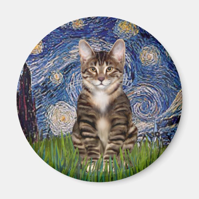 Starry Night - Tabby Tiger cat 30 Magnet (Front)