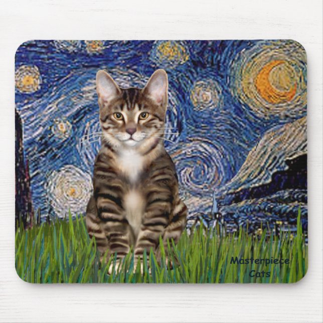 Starry Night - Tabby Tiger cat 30 Mouse Pad (Front)