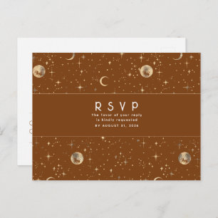 Starry Night Terracotta and Gold Wedding RSVP Postcard