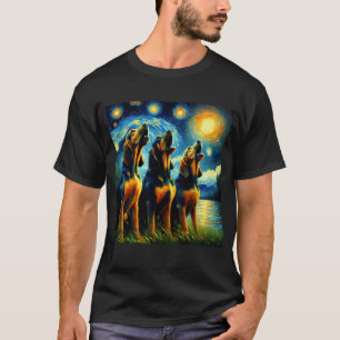 Starry Night Three Bloodhounds Howling at Moon T-Shirt