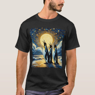 Starry Night Three Penguins Howling at Moon Van T-Shirt
