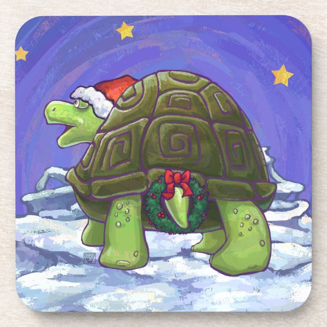 Starry Night Tortoise Christmas Coaster (Front)