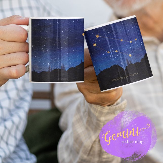 Starry Night Tree Gold Gemini Zodiac Constellation Coffee Mug (Creator Uploaded)