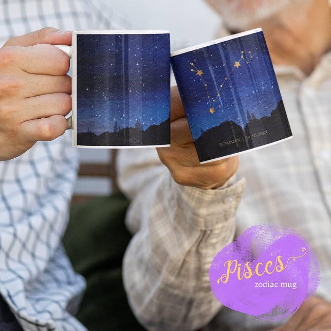 Starry Night Tree Gold Pisces Zodiac Constellation Coffee Mug (Creator Uploaded)