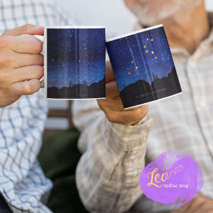 Starry Night Trees Gold Leo Zodiac Constellation Coffee Mug