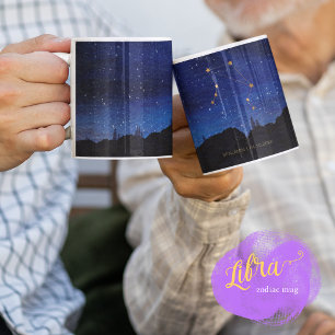 Starry Night Trees Gold Libra Zodiac Constellation Coffee Mug