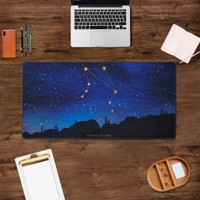 Starry Night Trees Gold Libra Zodiac Constellation Desk Mat (Creator Uploaded)