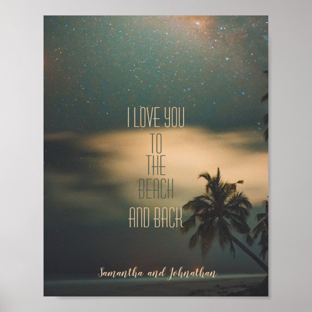Starry Night Tropical Beach Love Quote & Monogram Poster (Front)