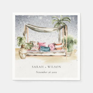 Starry Night Tropical Palm Beach Cabana Wedding Napkin