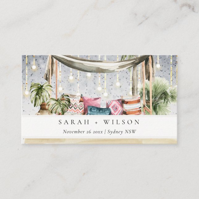 Starry Night Tropical Palm Beach Cabana Wedding Place Card (Front)