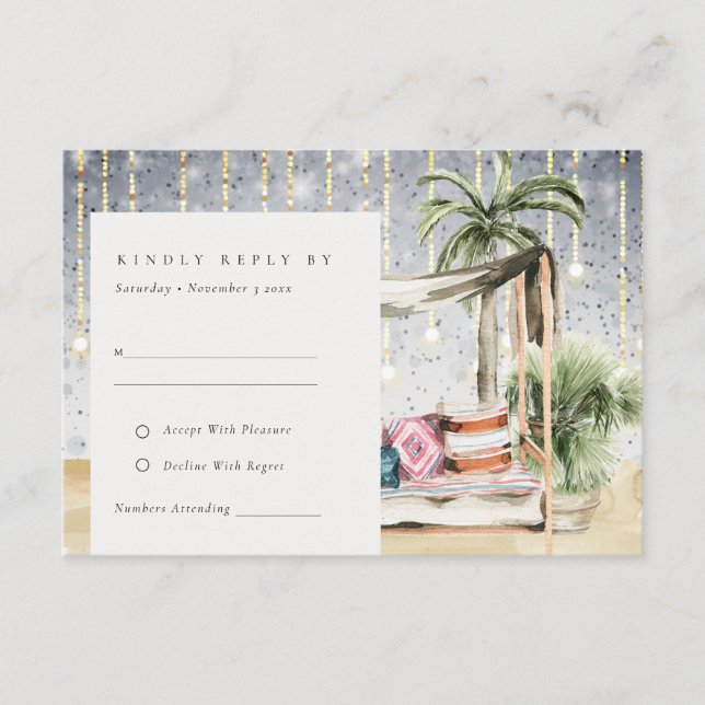 Starry Night Tropical Palm Cabana Wedding RSVP Enclosure Card (Front)
