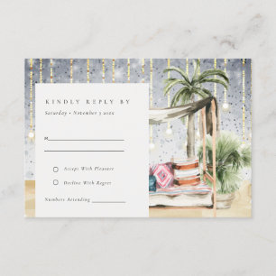 Starry Night Tropical Palm Cabana Wedding RSVP Enclosure Card