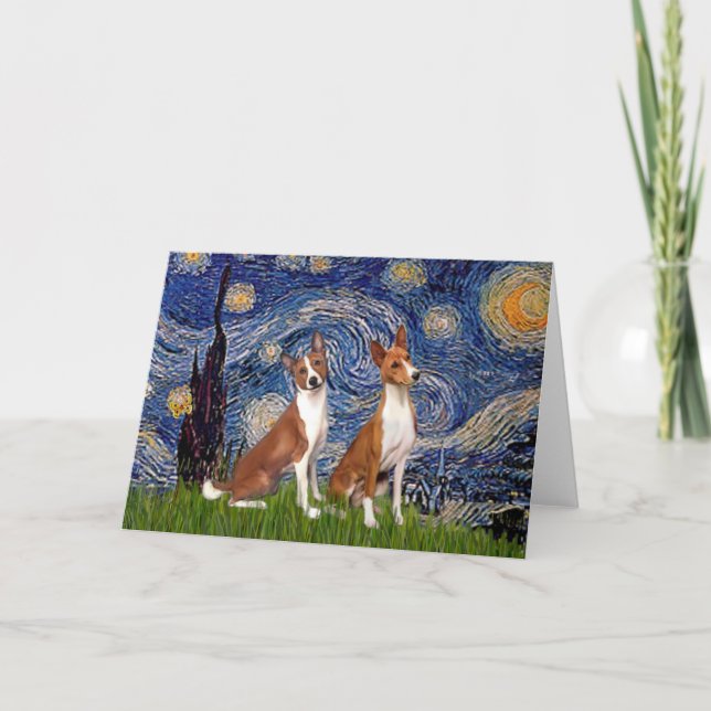 Starry Night - two Basenji's Holiday Card (Front)