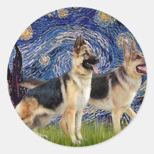 Starry Night - Two German Shepherds Classic Round Sticker