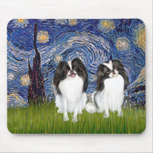 Starry Night - Two Japanese Chins (BW) Mouse Pad