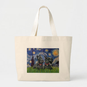 Starry Night - Two Scottish Terriers Large Tote Bag