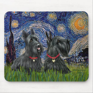 Starry Night - Two Scottish Terriers Mouse Pad