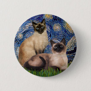 Starry Night - Two Siamese cats (Choc Pt) 6 Cm Round Badge