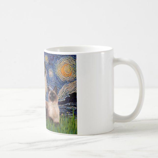Starry Night - Two Siamese cats (Choc Pt) Coffee Mug (Right)