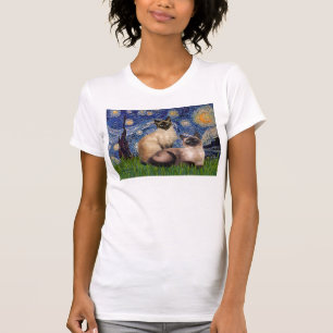 Starry Night - Two Siamese cats (Choc Pt) T-Shirt