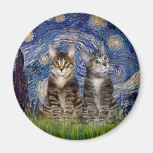 Starry Night - Two Tabby Tiger Cats Magnet