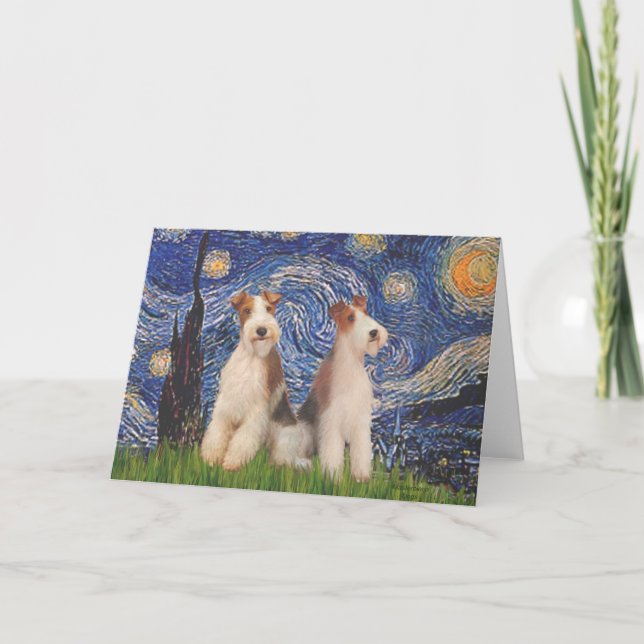 Starry Night - Two Wire Fox Terriers Card (Front)